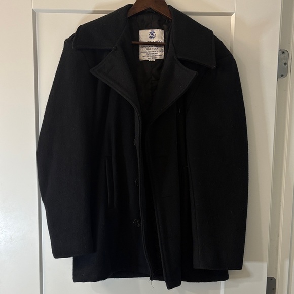 Men's Black Navy Wool Peacoat - Picture 1 of 2